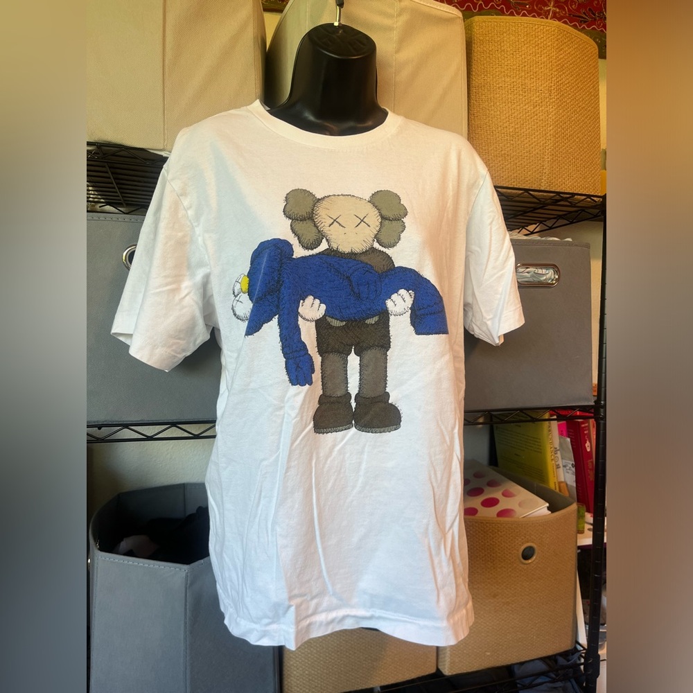 KAWS White Tee with Blue, Gray and Black Graphic